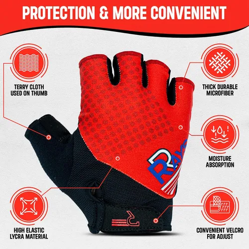 Vista 2 de RRAYS Guantes de ciclismo - Tela de licra transpirable - Guantes acolchados de medio dedo, guantes de bicicleta unisex, guantes de ciclismo