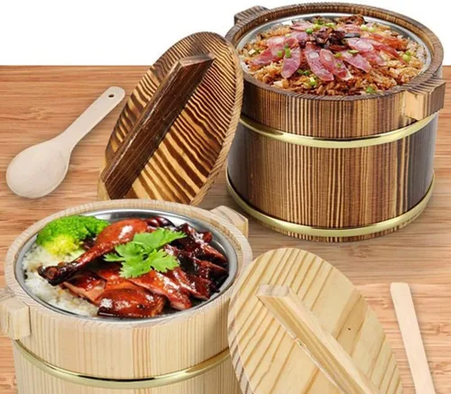 Vista 2 de DOITOOL Cuenco de enfriamiento de arroz para sushi, cubo de arroz de madera, barril de arroz de madera, Hangiri Sushi Oke, tina mezcladora de arroz