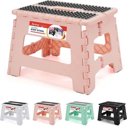 Vista 20 de ACSTEP Taburete plegable de 9 pulgadas, capacidad de 300 libras, taburetes plegables de plástico para niños y adultos, taburete plegable adecuado