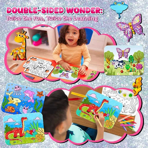 Vista 3 de sinceroduct Kit de arte de aluminio para niños, arte y manualidades para niños de 4 a 8 años, suministros de juguetes de viaje, calcomanías