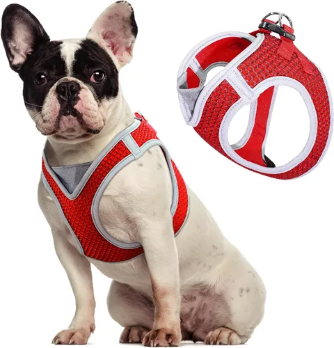 Vista 12 de KZA308 Arnés reflejante con cuello en V de malla para perro, sin jalones, facilita el paseo, ajuste rápido, cómodo, con velcro ajustable