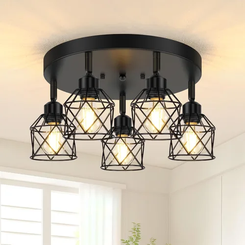 Vista 8 de Baocuz Lámpara de techo semiempotrada de níquel cepillado de 3 luces, luminarias de cocina ajustables montaje al techo base E26, luces de techo