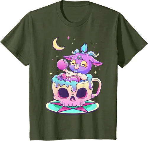 Vista 10 de Kawaii Pastel Goth Cute espeluznante Pentáculo Baphomet - Camiseta de cabra, Negro