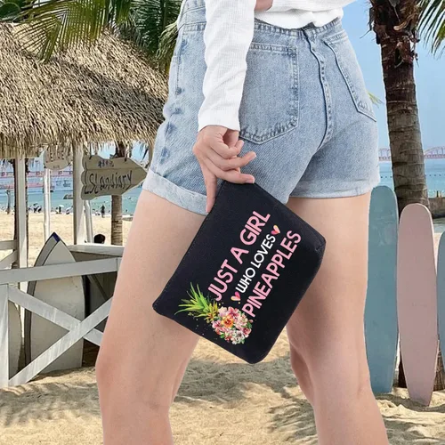 Vista 7 de LEVLO Bolsa de cosméticos divertida de piña, regalo para amantes de la fruta, piñas, cremallera, bolsa de piñas, regalo para amantes de las piñas