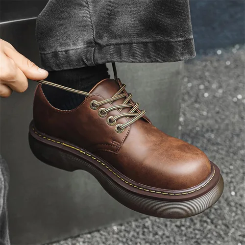 Vista 7 de Zapatos de vestir de cuero genuino con plataforma vintage para hombre, zapatos Oxford con punta redonda para negocios, zapatos casuales de Derby