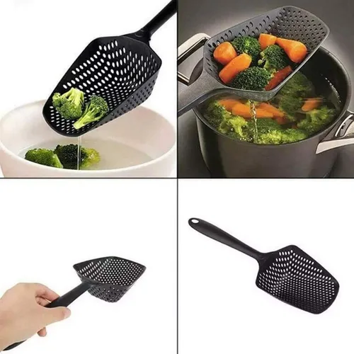 Vista 3 de Colador de drenaje de alimentos, práctico y duradero, de plástico, colador de agua, pala de drenaje de alimentos con asa para drenaje de alimentos