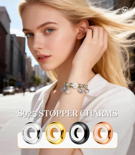 Vista 2 de GW Abalorios redondos de plata de ley 925 para pulseras de dijes para mujeres
