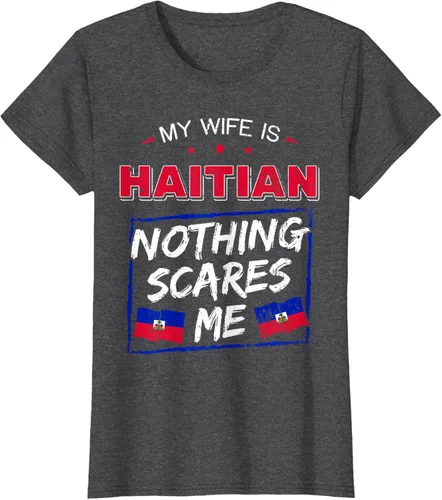 Vista 4 de My Wife Is Haitian Republic of Haiti Heritage Roots - Camiseta con bandera, Negro, S