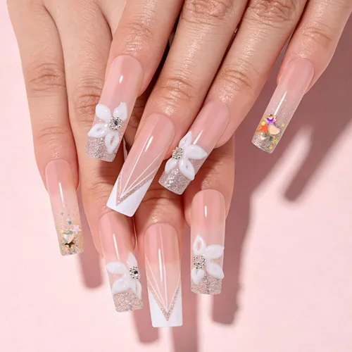 Vista 31 de evpct Uñas a presión bohemias 3D Nude con diseño de estrella dorada y 30 estrellas 3D de estilo bohemio