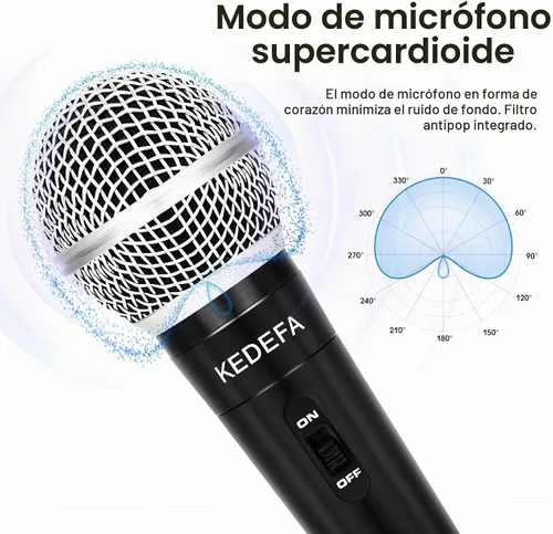 Vista 3 de KM88 Micrófono de karaoke de mano con cable, micrófono vocal dinámico super cardioide con cable de audio XLR desmontable de 13.12 pies e interruptor
