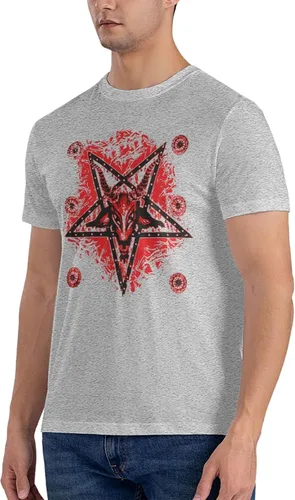 Vista 3 de Men's Short Sleeve Tees Satan-Painting-Baphomet-Red Crewneck Cotton Unisex T-Shirt Black