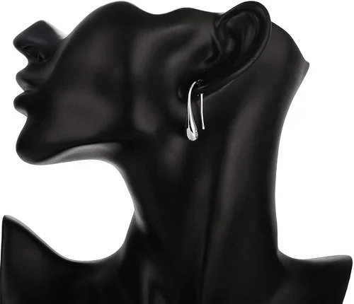 Vista 4 de Pendientes de plata 925 joyería de moda lágrimagota de aguagota de lluvia pendientes colgantes para mujeres regalos de San Valentín, Plata