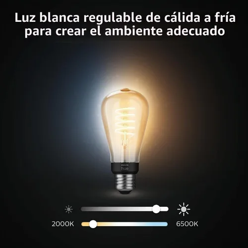 Vista 5 de Philips Hue - Bombilla LED inteligente vintage Edison de filamento regulable White Ambiance ST19, 7W, blanco - Paquete de 1 - E26 - Control