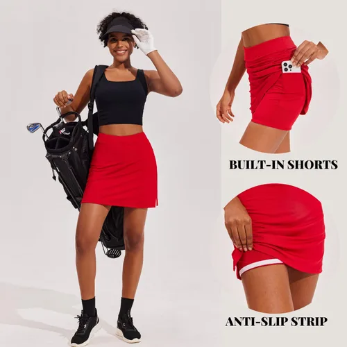 Vista 2 de Ekouaer - Falda pantalón deportiva con pantalón corto y bolsillo interior para mujer, faldas ligeras para golf, tenis, correr, entrenamiento