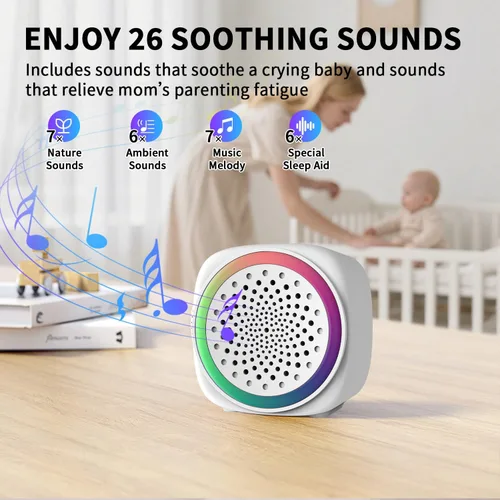 Vista 4 de Duerme mejor en cualquier lugar – Máquina portátil de ruido blanco para bebés y adultos – 26 sonidos sin bucle, máquina de sonido de sueño de viaje