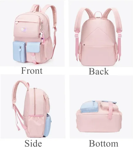 Vista 3 de EKUIZAI Kawaii Colorido Casual Niñas Mochila Escuela Primaria Mochila Dulce y Linda Mochila Infantil con Encanto, Púrpura, Classic