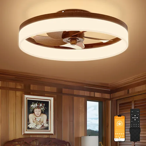 Vista 14 de VOLISUN Ventiladores de techo pequeños de 13 pulgadas con luces y control remoto, ventiladores de techo de perfil bajo con luz, luz de techo LED