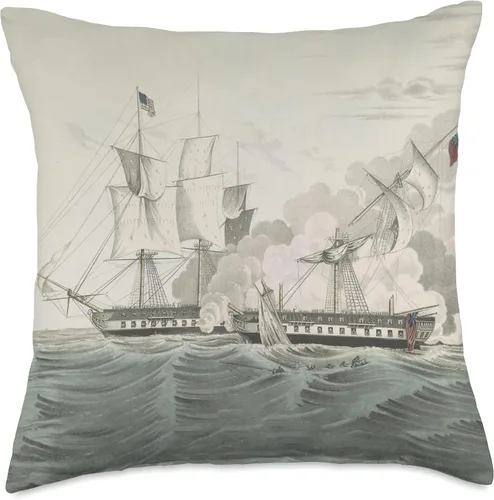 Vista 5 de War of 1812 Navy Warship Battle USS Constitution & HMS Java Naval Battle Illustration (1846) - Almohada de 16 x 16 pulgadas, multicolor