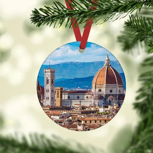 Vista 2 de Adorno de Navidad 2023 Florencia Italia Adorno de Navidad de cerámica Catedral Casas Santa María del árbol de Navidad, adorno colgante de regalo