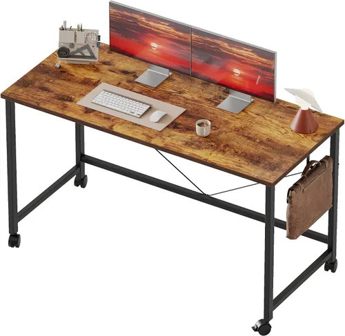 Vista 24 de Mericonia Escritorio de computadora, escritorio de juegos para espacios pequeños, mesa moderna de estilo simple para oficina en casa, mesa de Negro