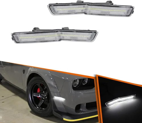 Vista 15 de ADIIL 2 luces LED laterales para Dodge Challenger Widebody 2018-22 Luces ámbar de lente transparente