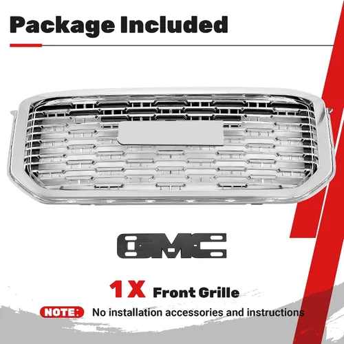 Vista 6 de KUAFU Parrilla Delantera Compatible con GMC Yukon/Yukon XL 2015-2020 Protector de Parachoques Ensamble de Parrilla Plástico ABS Cromo Plateado