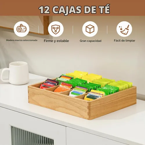 Vista 3 de KIRIGEN Organizador de bolsitas de té de madera para cajón, 12 Natural