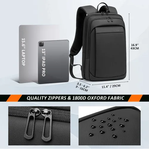 Vista 4 de FENRUIEN Mochila para portátil, color negro, Negro, 15,6 pulg., Negocios