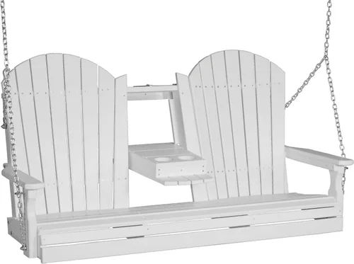 Vista 32 de LuxCraft Adirondack - Columpio colgante para porche delantero de 5 pies con consola abatible, asientos hasta 3, banco de columpio de patio al aire