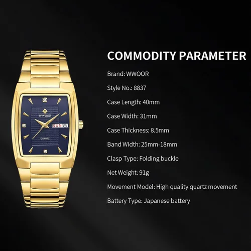 Vista 6 de Relojes cuadrados para hombres y mujeres de acero inoxidable para hombre cuadrado reloj con fecha impermeable analógico cuarzo moda negocios casual