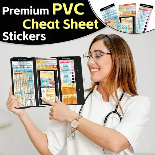 Vista 3 de Portapapeles plegable de enfermería: Portapapeles de enfermería médica con hojas de trucos de enfermería de aluminio, 3 capas, tamaño de bolsillo