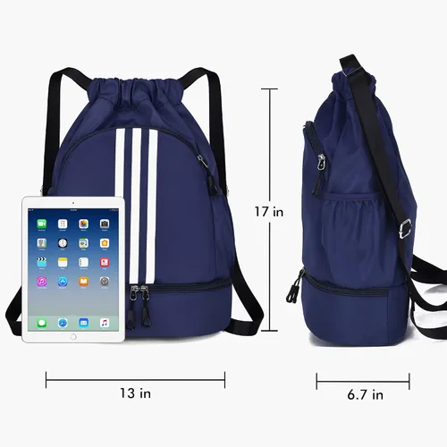 Vista 5 de neyrat Mochila con bolsillos laterales de malla con cordón y compartimento para zapatos, gimnasio, deportes, bolsa de cuerda para hombres y mujeres
