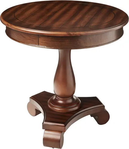 Vista 8 de Roundhill Furniture Rene Mesa auxiliar redonda de madera con pedestal, blanco antiguo
