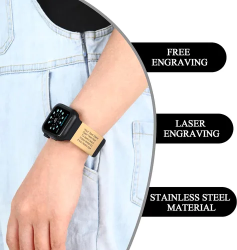 Vista 2 de Etiqueta de identificación de alerta grabada personalizada para correa de reloj con nombre, texto, etiqueta rectangular de acero inoxidable