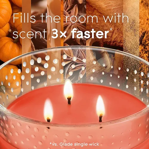 Vista 4 de Vela Glade, vela aromática infundida con aceites esenciales, vela ambientadora, vela de 3 mechas (PPumpkin Spice Things Up)