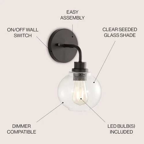 Vista 4 de JONATHAN Y Lámpara de pared LED de bronce aceitado de 6.5 pulgadas para baño, pantalla de vidrio sembrado transparente, accesorio industrial