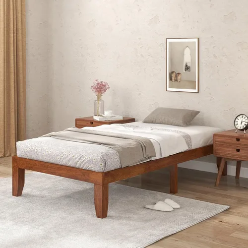Vista 15 de COSTWAY Base de cama de plataforma de tamaño individual, base de colchón de madera de goma maciza de 14 pulgadas con soporte de listones
