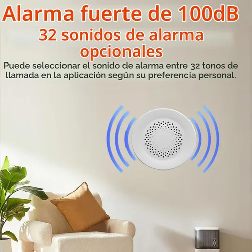 Vista 3 de Alarma de sirena inteligente WiFi: Sonda de 100 db, control de aplicación, alarma antirrobo inalámbrica, compatible con Alexa