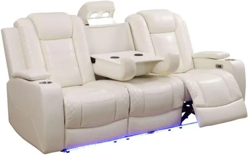 Vista 17 de Silla reclinable eléctrica, sofá biplaza, sofá para sala de estar, cómodo asiento de cuero transpirable para cine en casa con puertos de carga USB