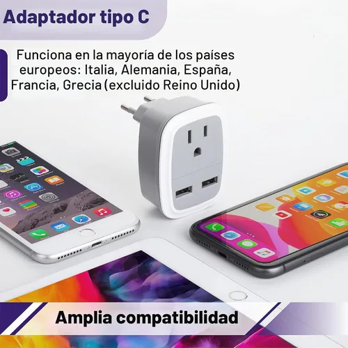 Vista 5 de Adaptador de viaje europeo Bates con USB - Adaptador de enchufe de EE. UU. a Europa para viajes