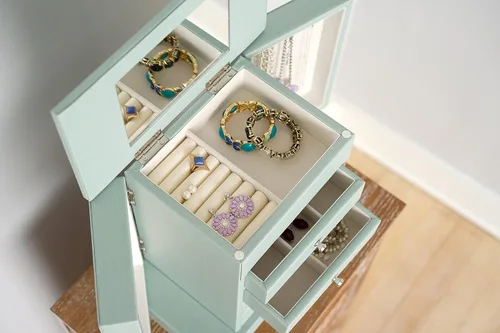Vista 4 de Hives Honey Layla - Joyero azul organizador de joyas baúl de espejo para joyas