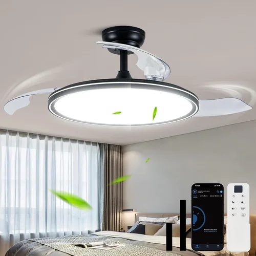 Vista 11 de Bella Depot Ventilador de techo retráctil con luces y control remoto con 3 cambios de color, opciones de temporización, silencioso y silencioso