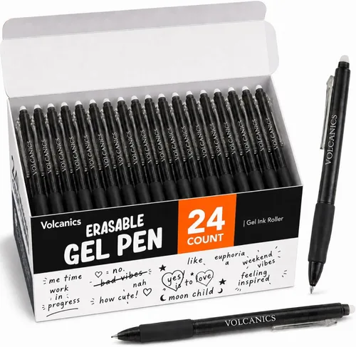 Vista 14 de Volcanics Retractable Erasable Gel Pens, Soft Black, 0.7mm, 12 Pack Negro