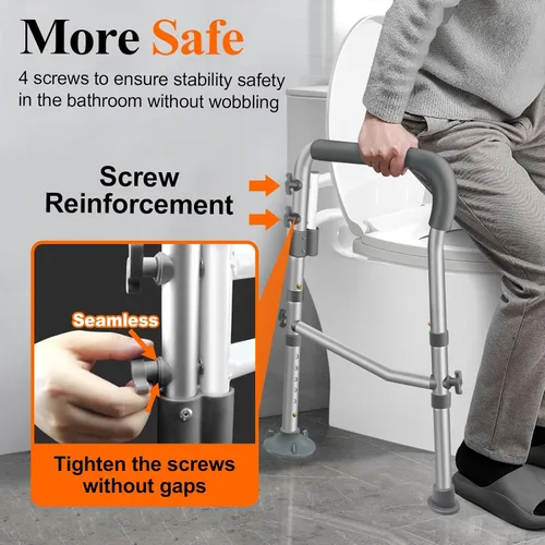Vista 2 de DePango - Rieles de seguridad para inodoro para ancianos, asiento de inodoro ajustable con asas, marco de soporte de inodoro resistente con brazos