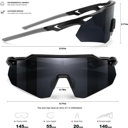 Vista 4 de SEKKAF Gafas de sol deportivas polarizadas para hombres y mujeres, protección UV, ligeras, para correr, ciclismo, almohadillas antideslizantes