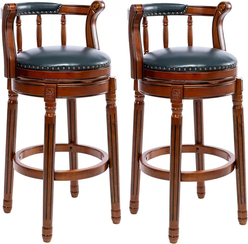 Vista 8 de CozyRain Taburetes de bar modernos taburetes giratorios, encimera de cocina tapizado de piel auténtica con reposapiés para el hogar, cocina, comedor