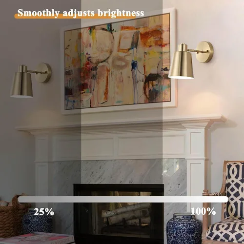 Vista 7 de Juego de dos apliques de pared a pilas, dorado moderno con control remoto, iluminación de pared regulable para interiores, no cableada, lámpara