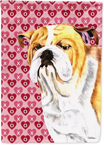 Vista 254 de Caroline's Treasures SS4484GF Bandera de jardín con diseño de bulldog inglés y corazones para el Día de San Valentín, bandera decorativa para patio