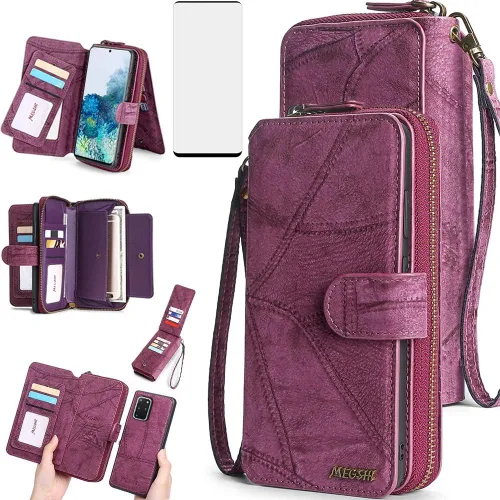 Vista 9 de Asuwish Funda de teléfono para Samsung Galaxy S20 Plus S20+ 5G con cremallera, funda desmontable con protector de pantalla y soporte de tarjeta