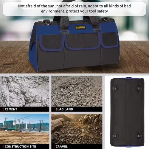 Vista 5 de FASTECH maleta para herramientas de 14 pulgadas de gran capacidad con boca ancha y bolsillos interiores